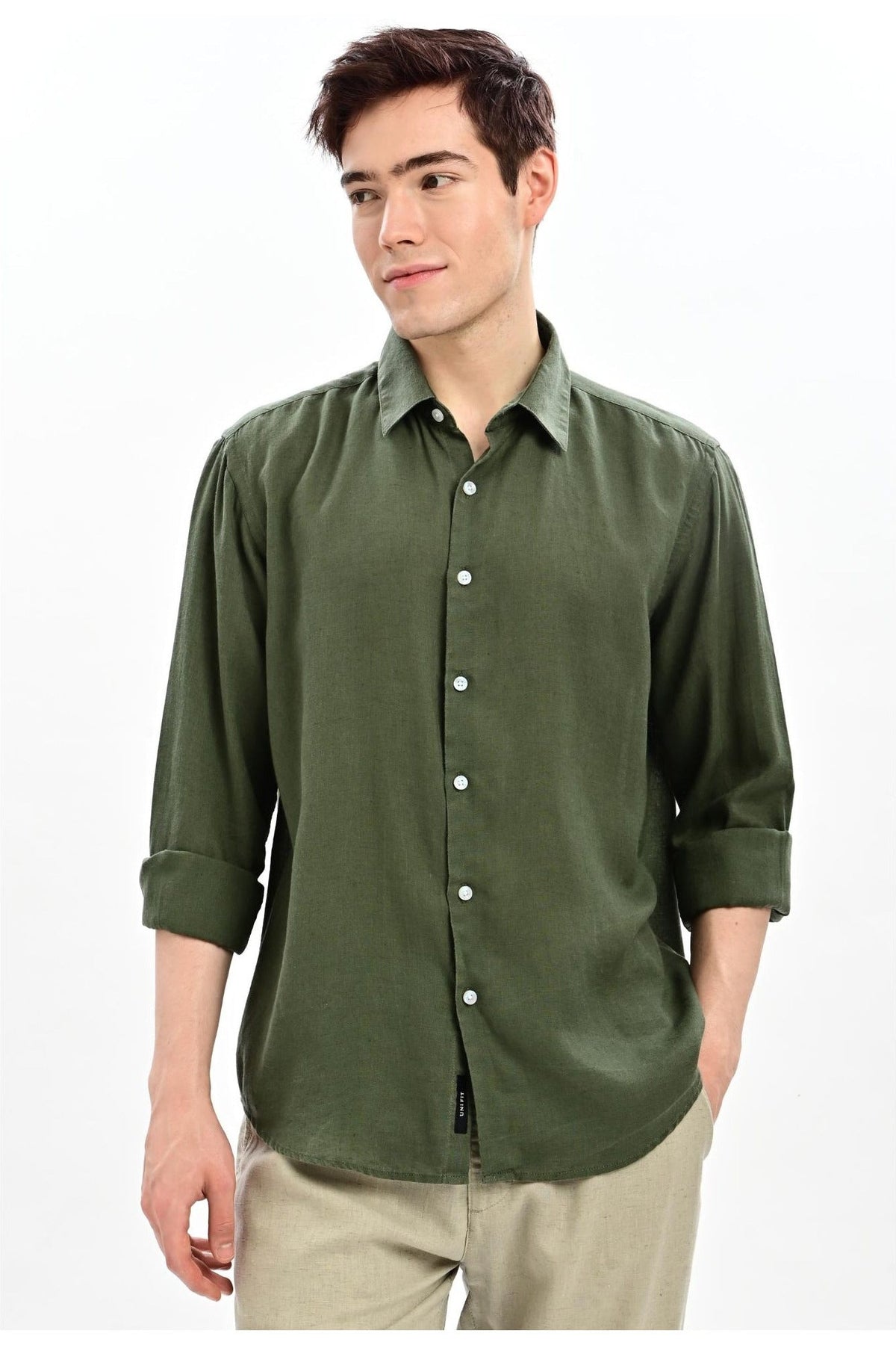 Fern Green Cotton-Linen Relaxed Fit Shirt