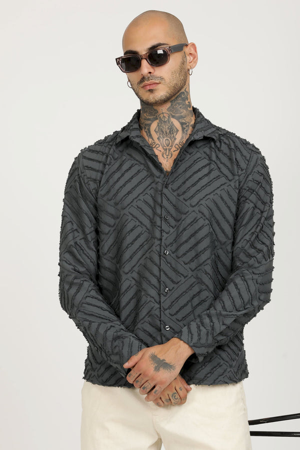 Charcoal 4-Way Stretch Inverted Jakarta Casual Shirt