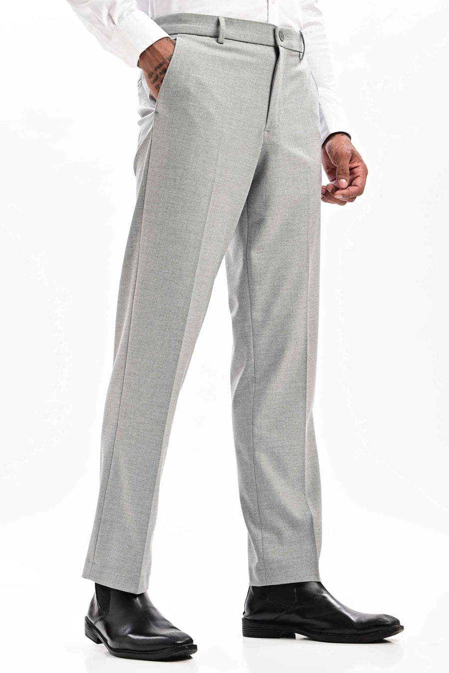 Arden Tailored Stretch Straight Fit Trousers — Smoke Grey Mélange