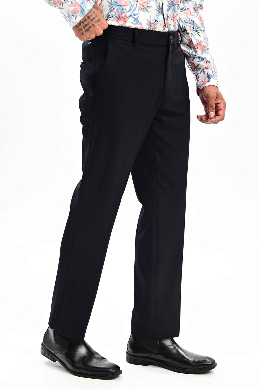 Arden Diamond Boddy-Texture Stretch Straight Fit Trousers – Black