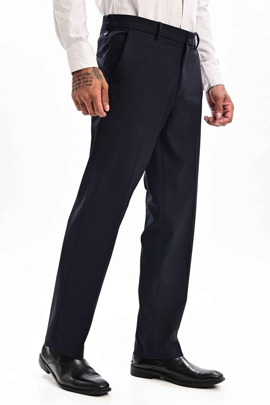 Arden Micro-Texture Stretch Straight Fit Trousers –Navy