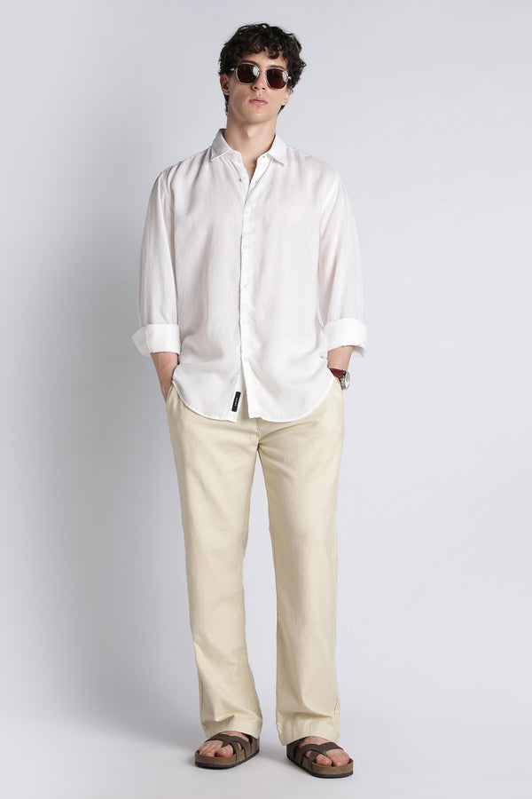 Premium styled look featuring IVYN soft cream linen-blend trousers