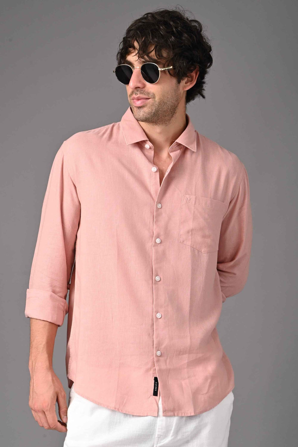 Premium Linen Full Sleeves Shirt in Peach Pink