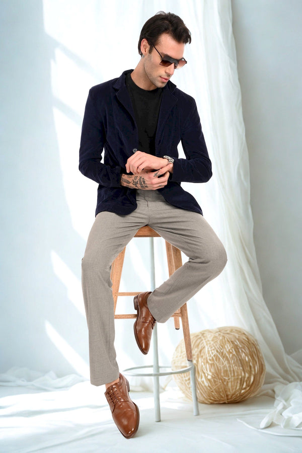 Men's Elegant Straight Fit 4-Way Stretch Lycra Trousers - Ash Grey