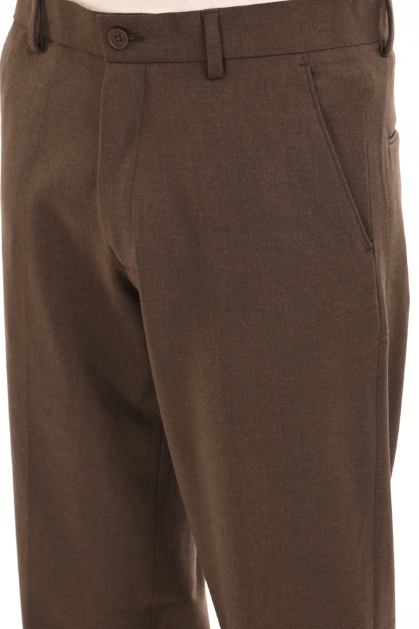 Men's Elegant Straight Fit 4-Way Stretch Lycra Trousers - Chestnut Brown (image 4)
