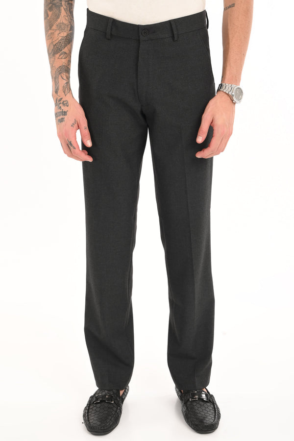 Men's Straight Fit 4-Way Stretch Lycra Trousers - Charcoal Black (image 2)