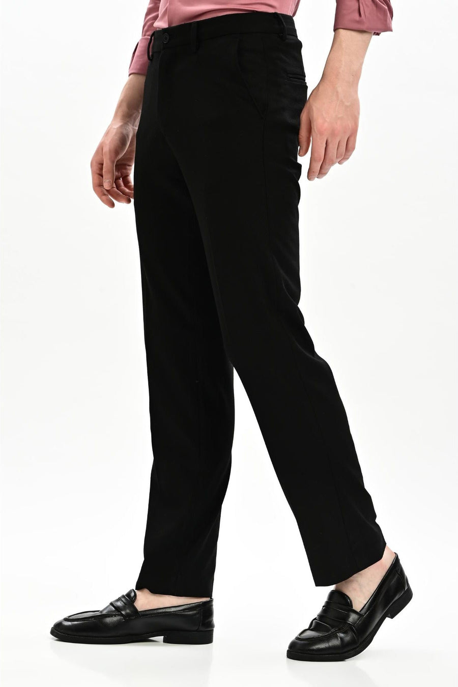Midnight Black Twill-Wave Straight Fit Formal Trousers