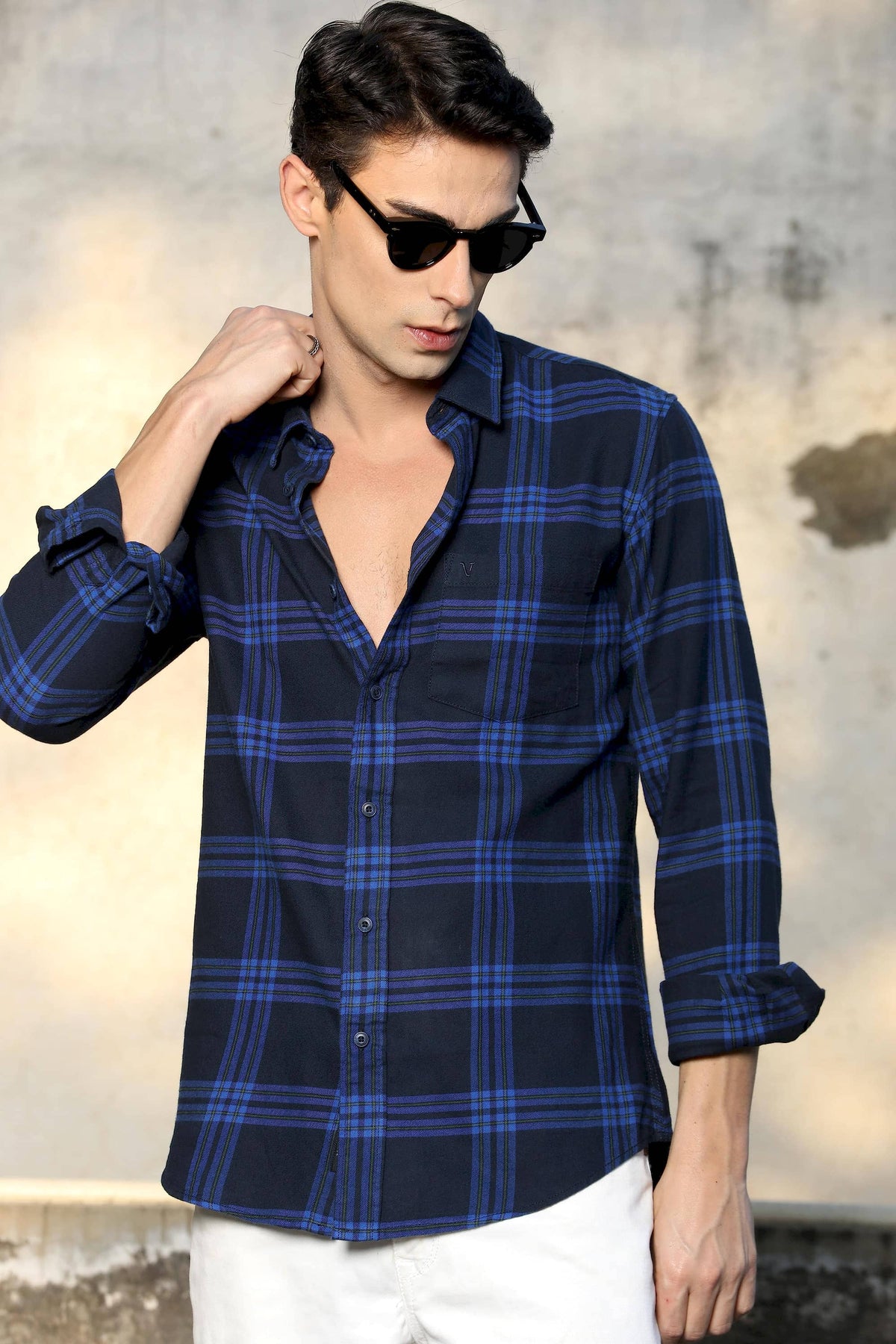 Navy & Royal Blue Checked Casual Shirt