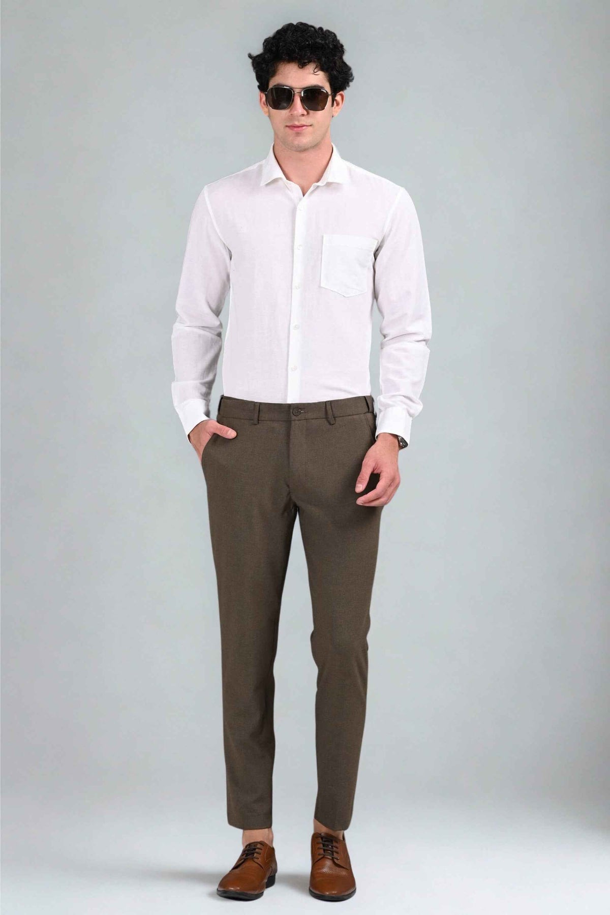 Omniwear Automatic Series – Ankle Fit 4-Way Stretch Trousers in Taupe Brown Mélange