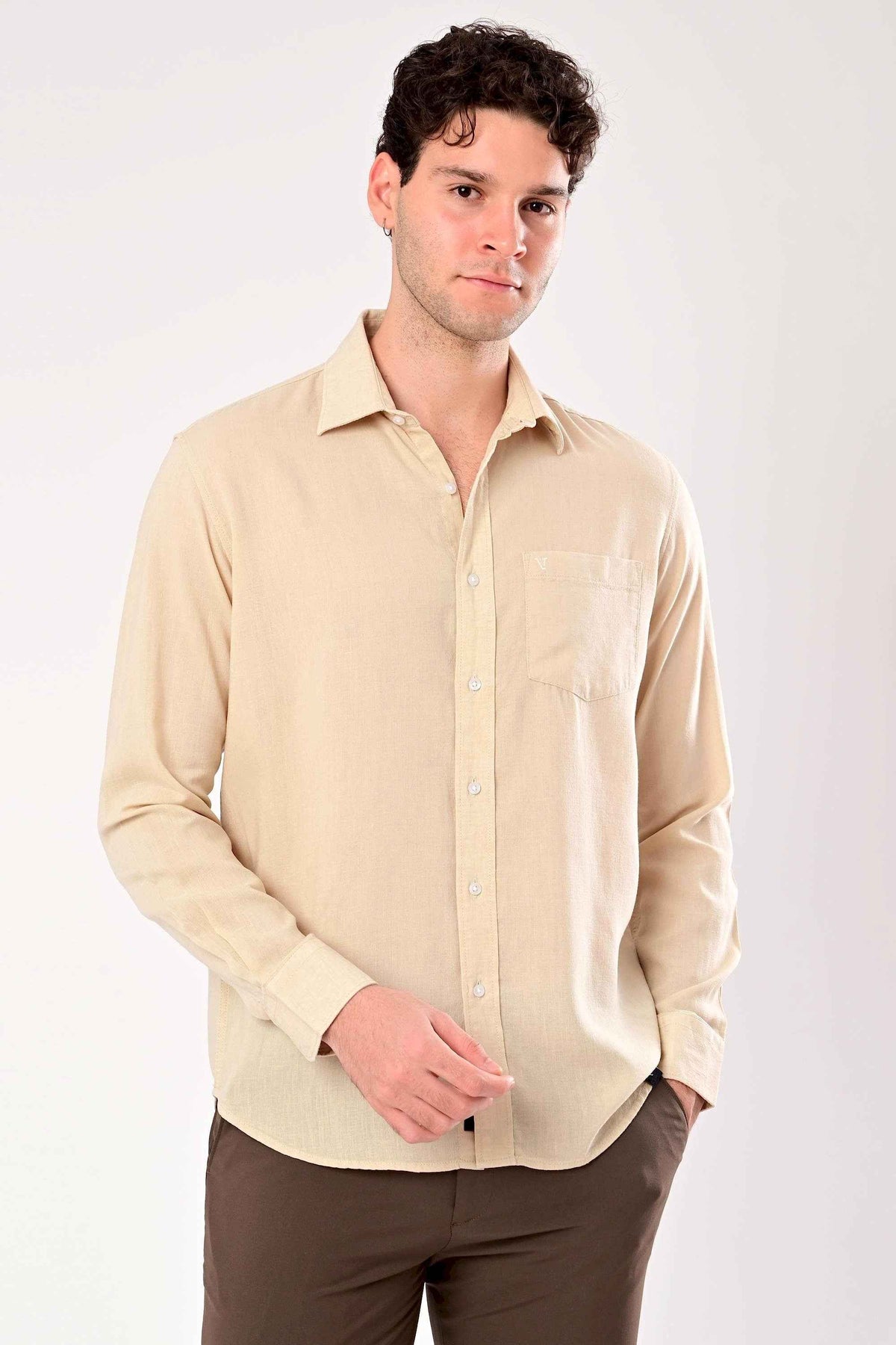 Premium Cotton Linen Shirts in Sand Beige