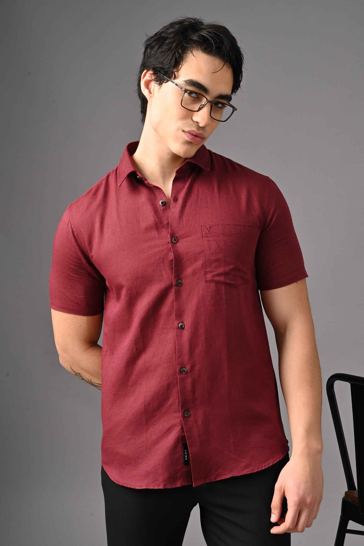 Premium Half Sleeve Linen Shirt in Maroon