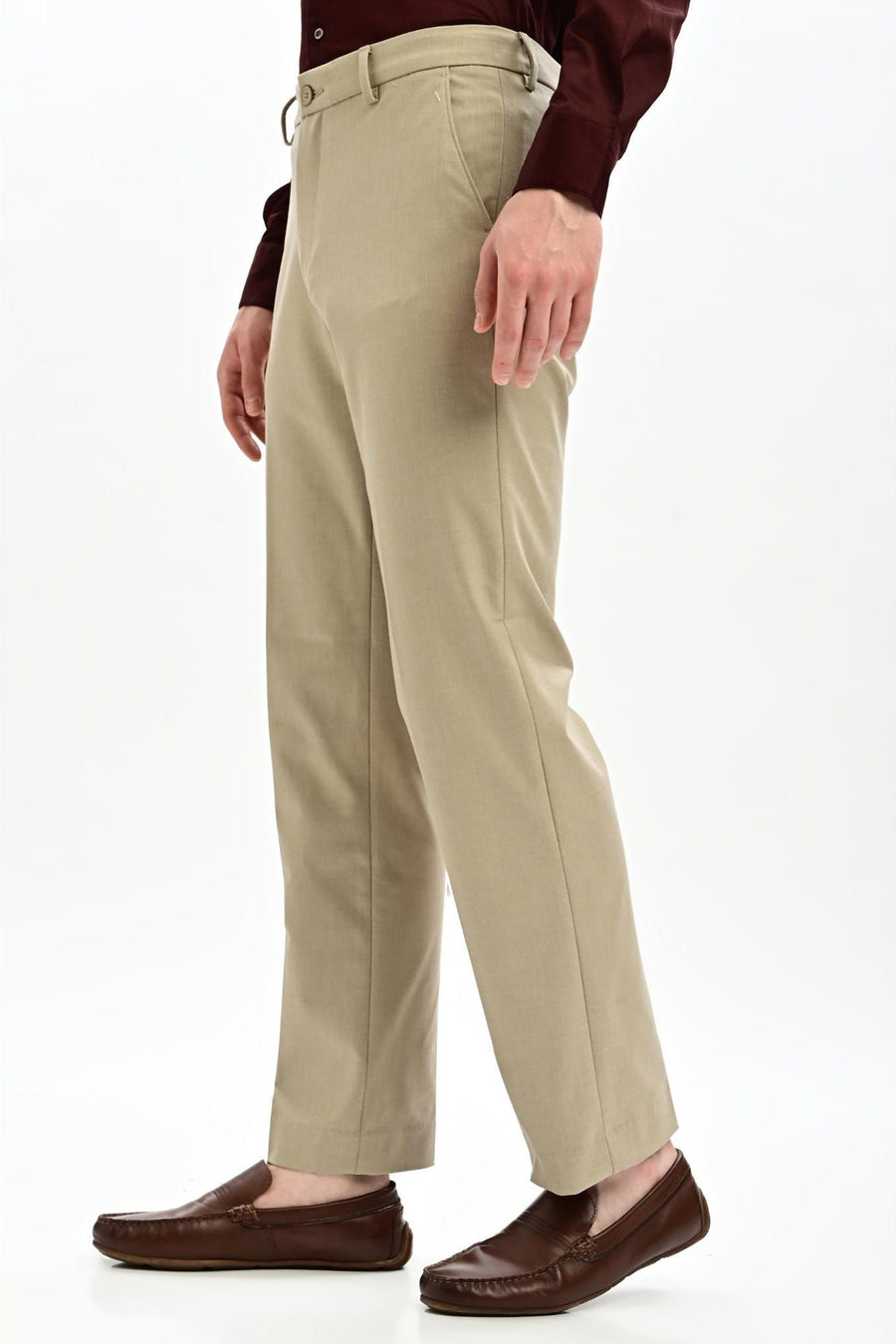 Straight Fit Formal Trousers – Sand Beige Mélange