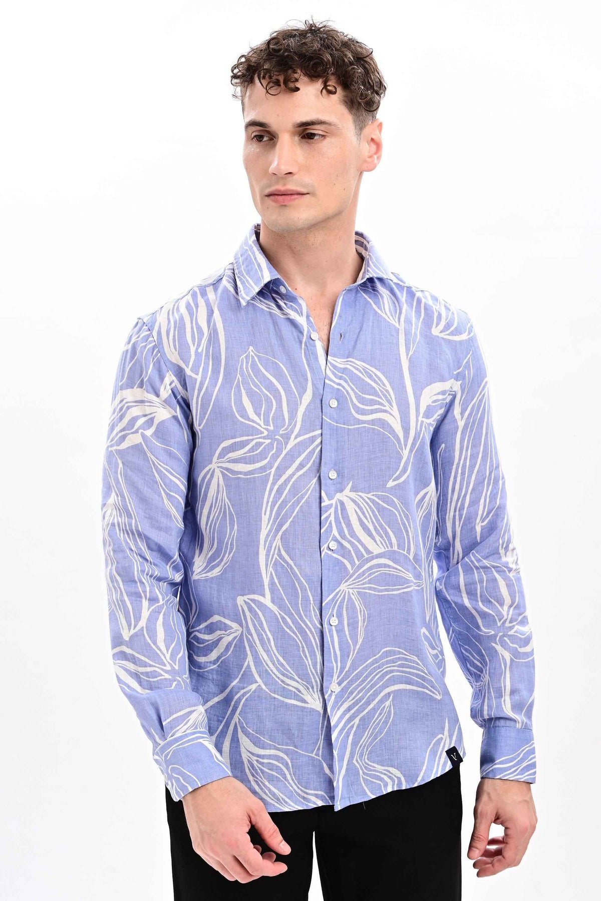 Signature Pure Linen Leaf Shirt — Periwinkle Blue