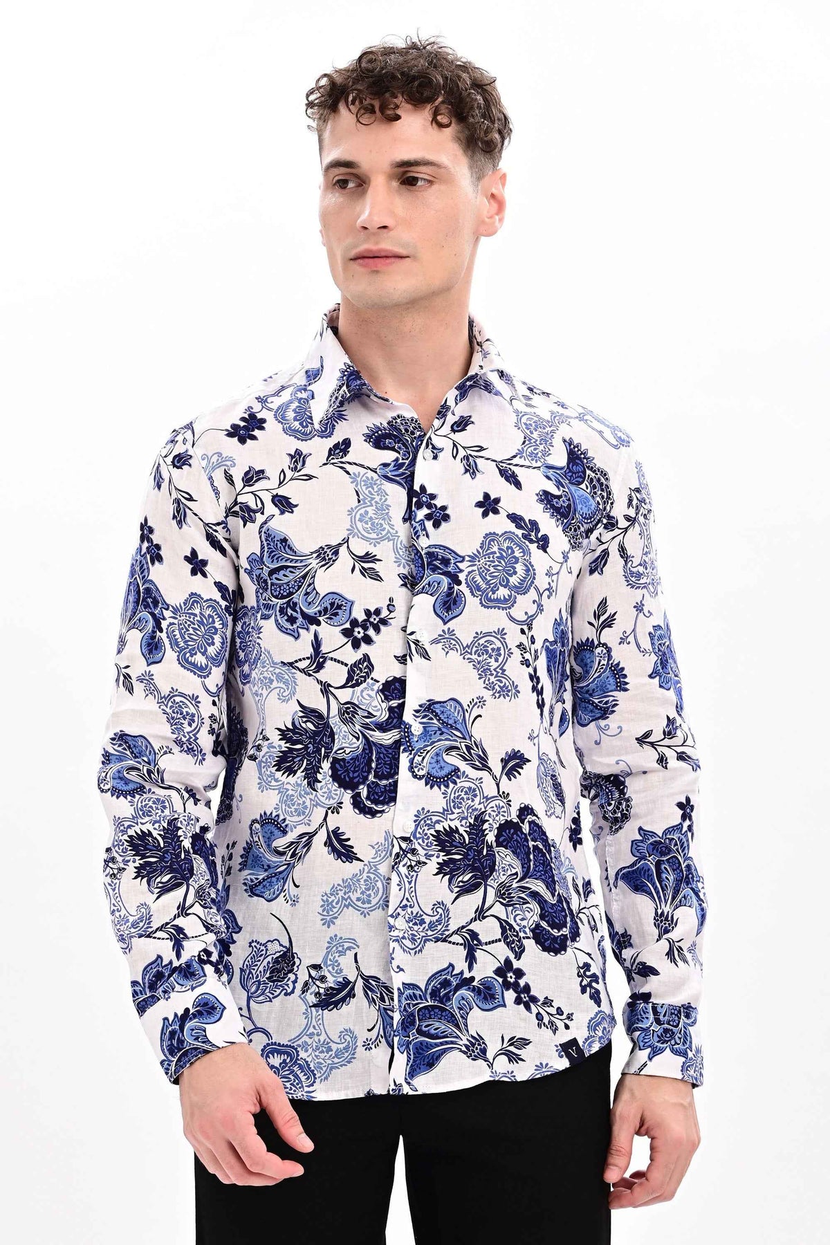 Signature Pure Linen Paisley Shirt — Indigo Bloom
