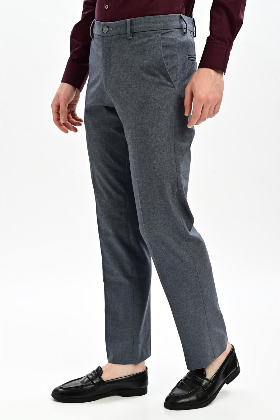 Steel Grey Mélange Stretch Straight Fit Trousers