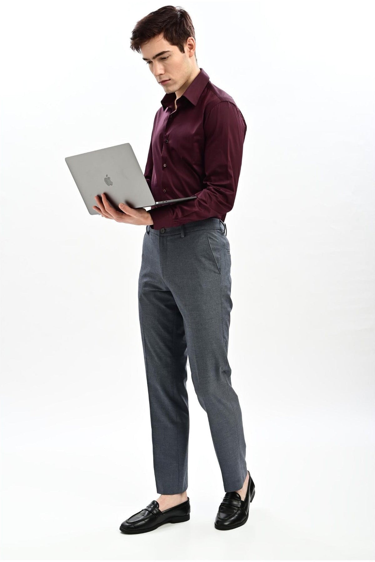 Steel Grey Mélange Straight Fit Formal Trousers