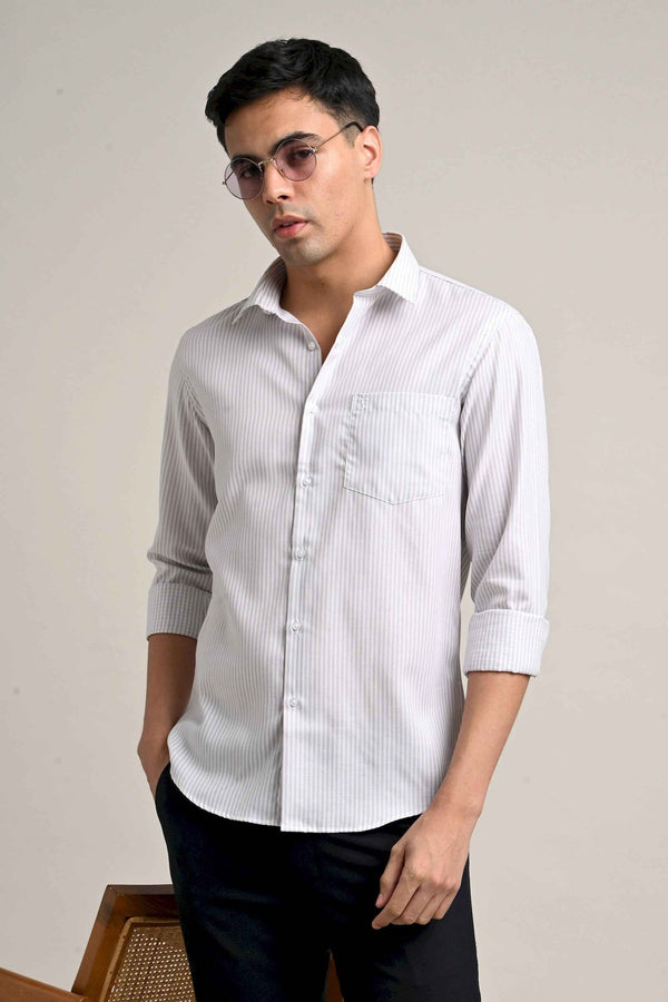 Stretch Cotton Pinstripe Shirt – Soft Grey