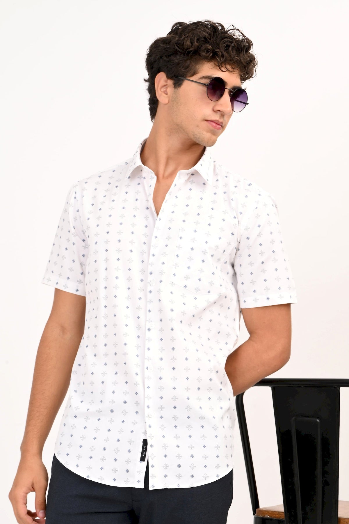 White Microprint Half Sleeve Casual Shirt