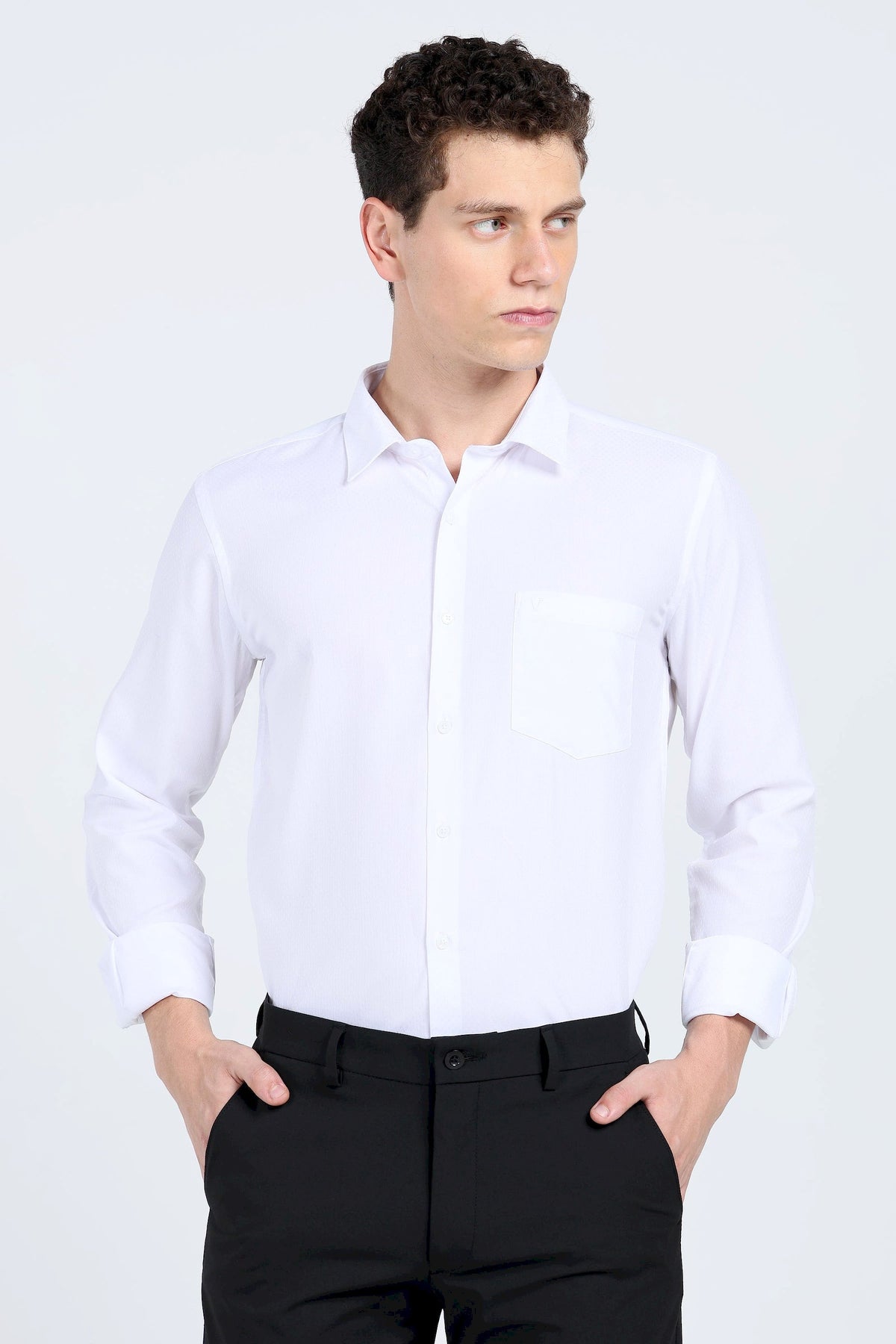 White Dobby Slim-Fit Formal Shirt