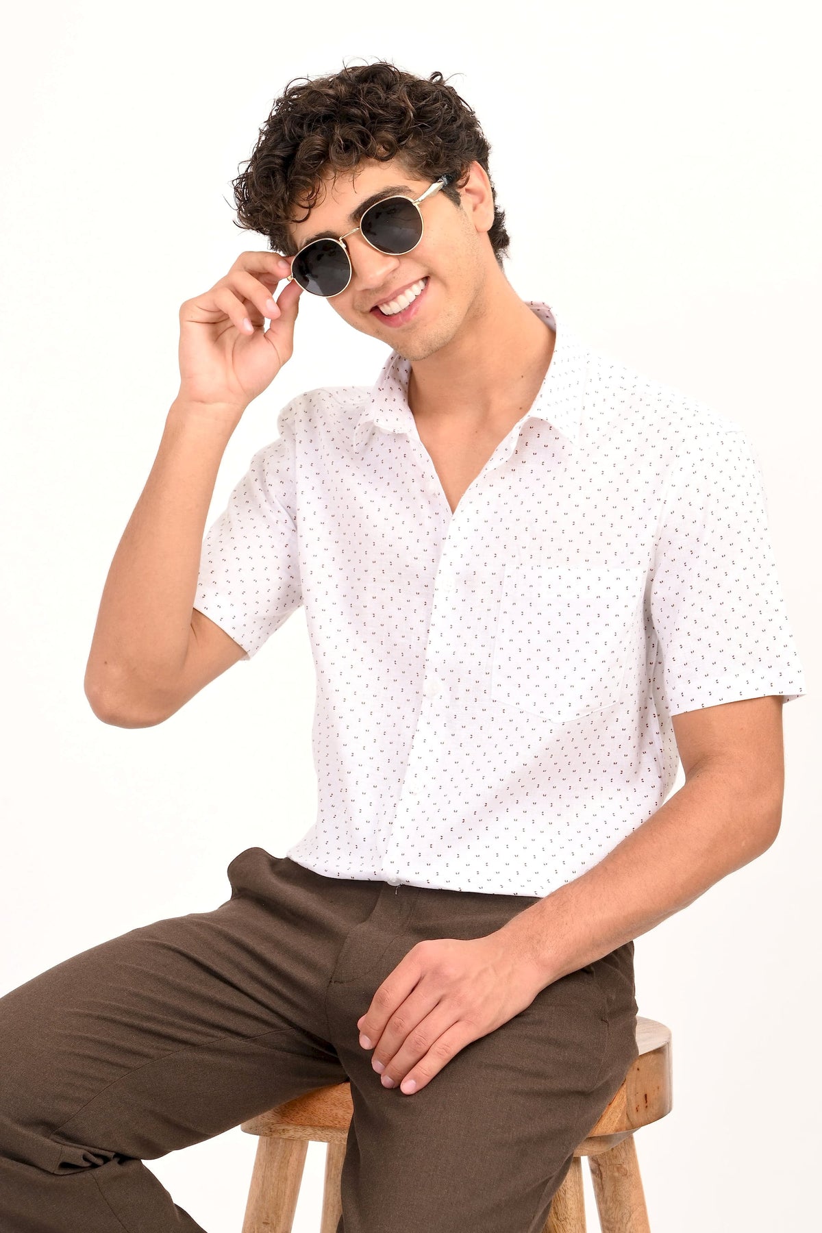 White Printed Half Sleeve Casual Shirt