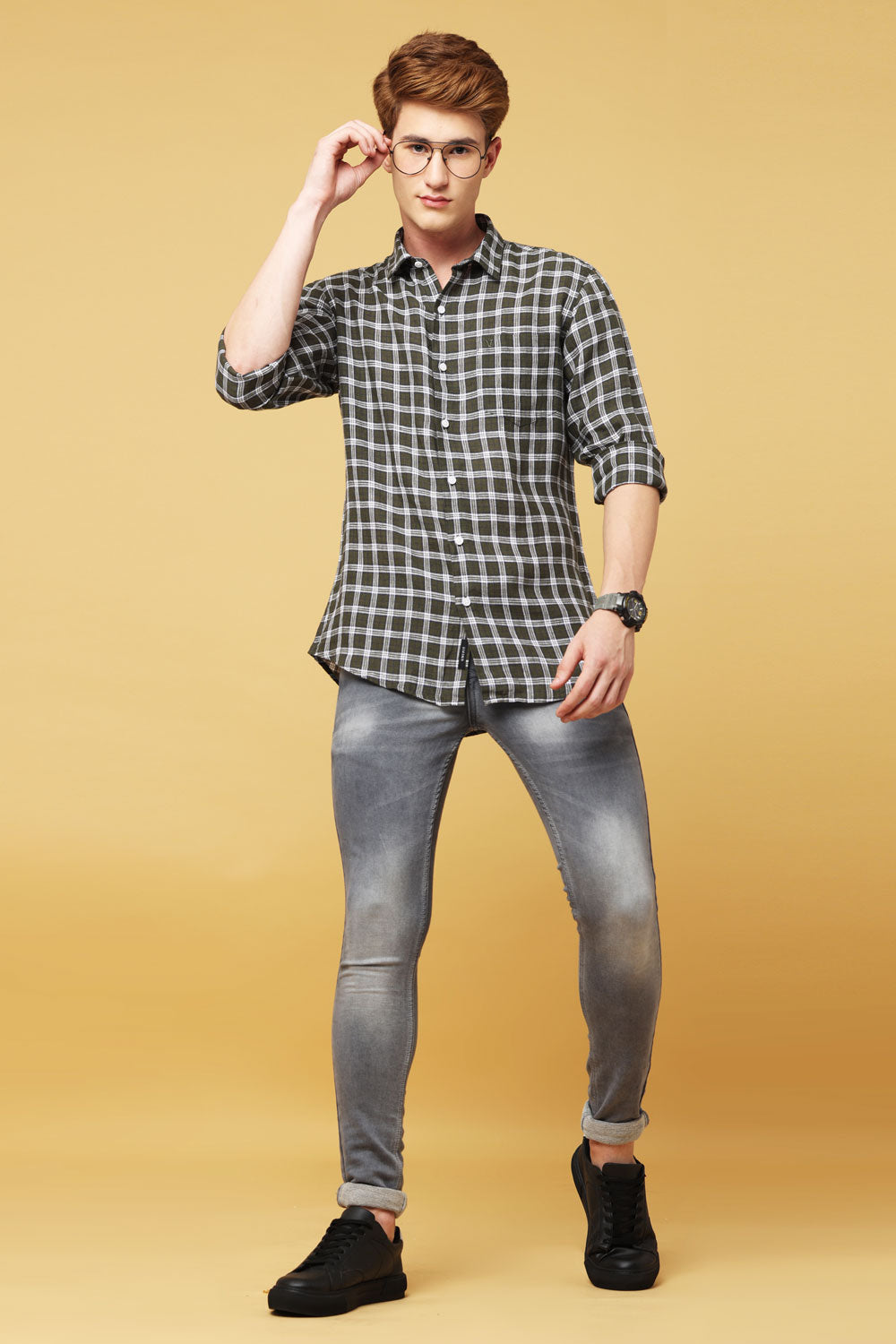Green Linen Check Shirt - IVYN - My Store