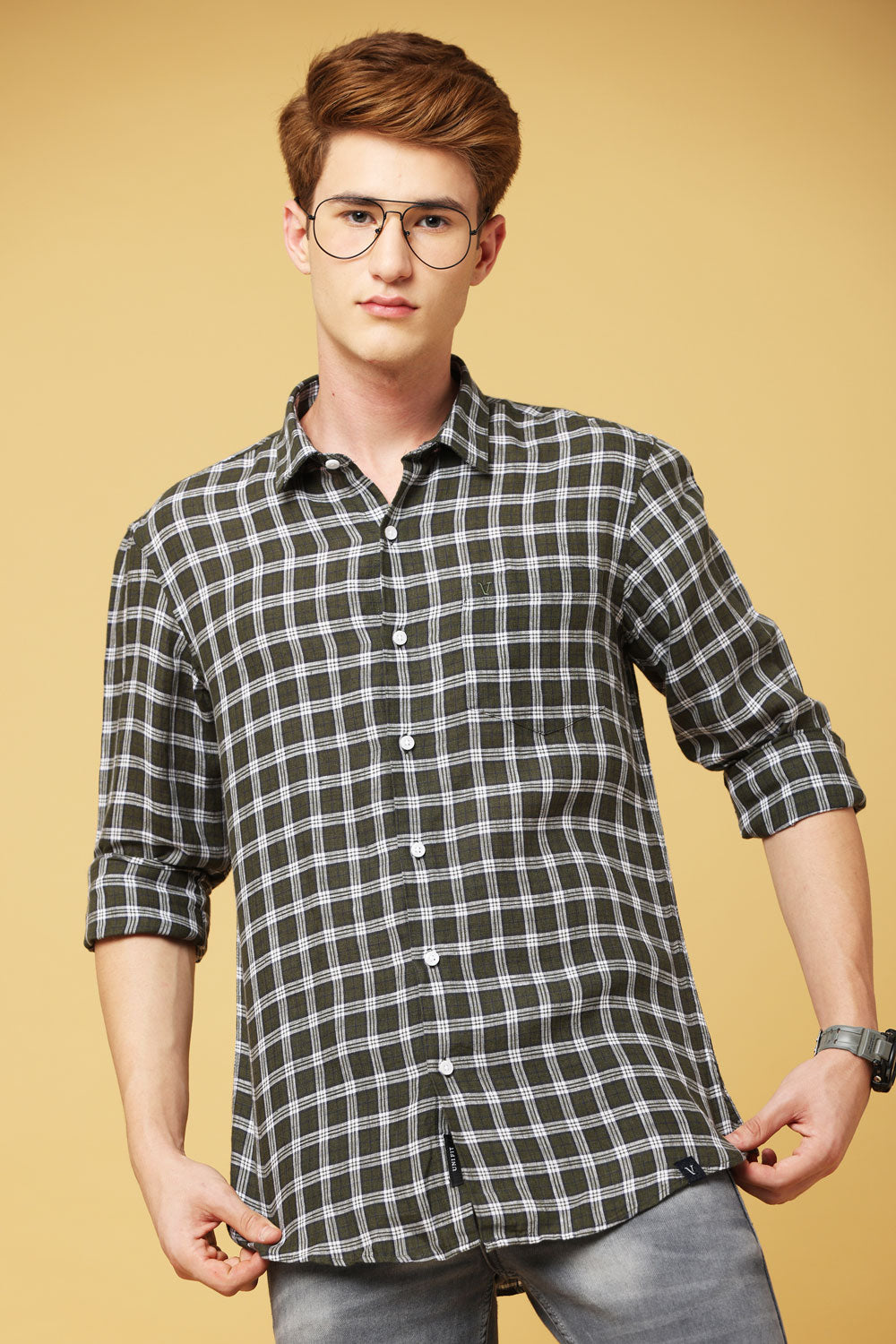 Green Linen Check Shirt - IVYN - My Store