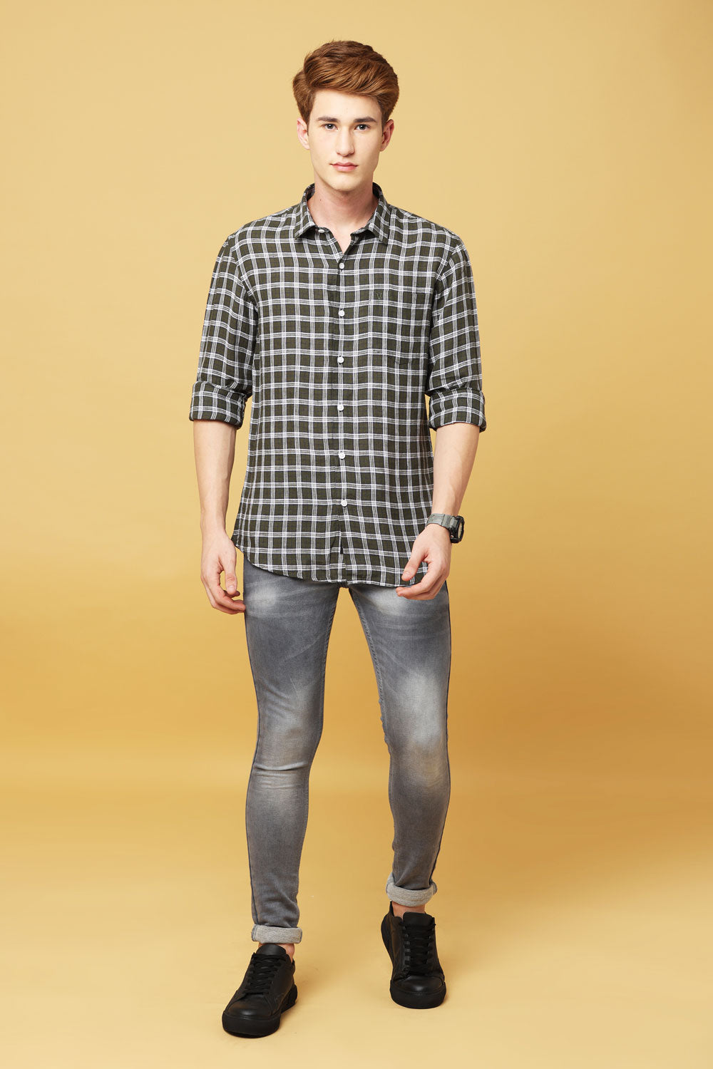 Green Linen Check Shirt - IVYN - My Store