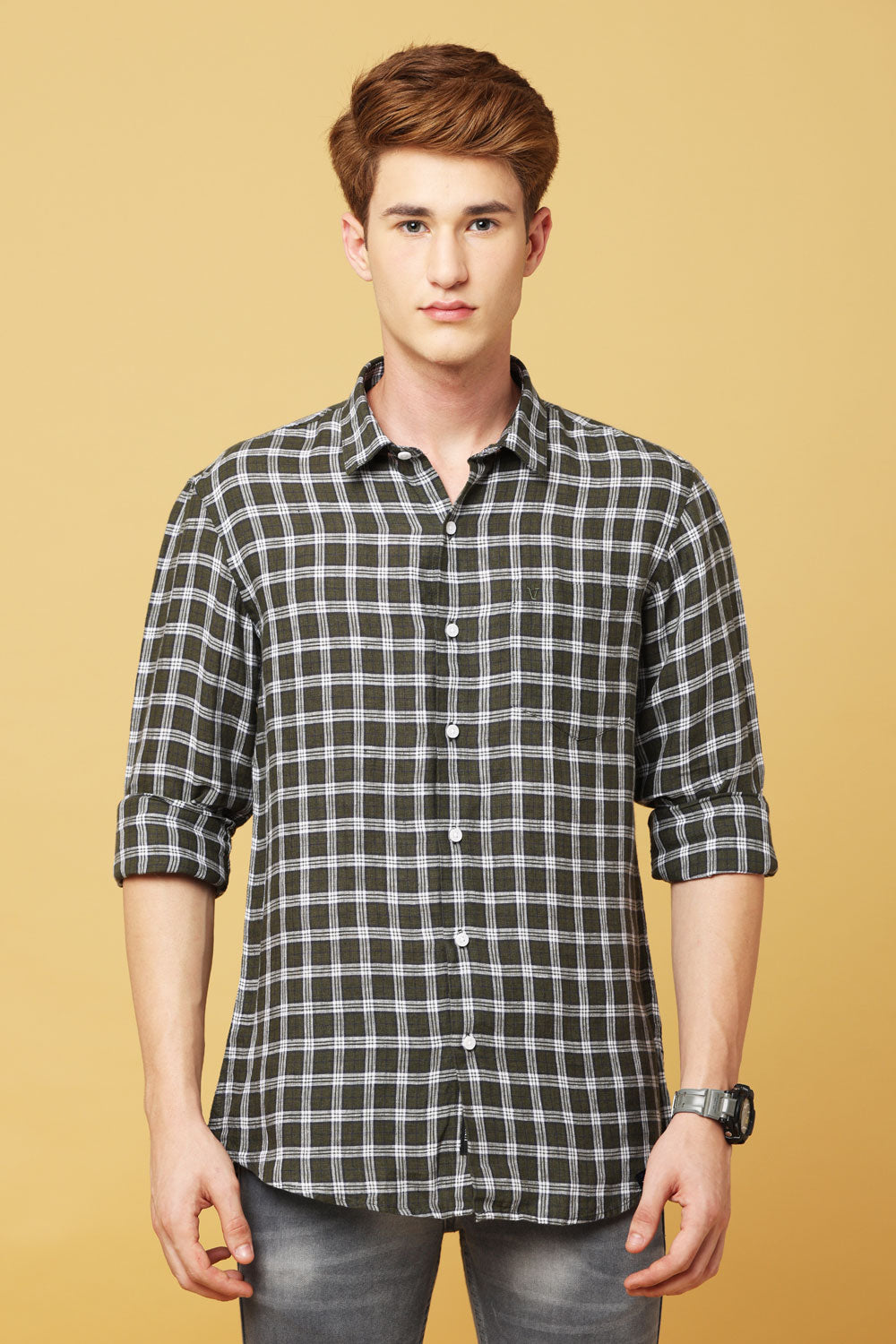 Green Linen Check Shirt - IVYN - My Store