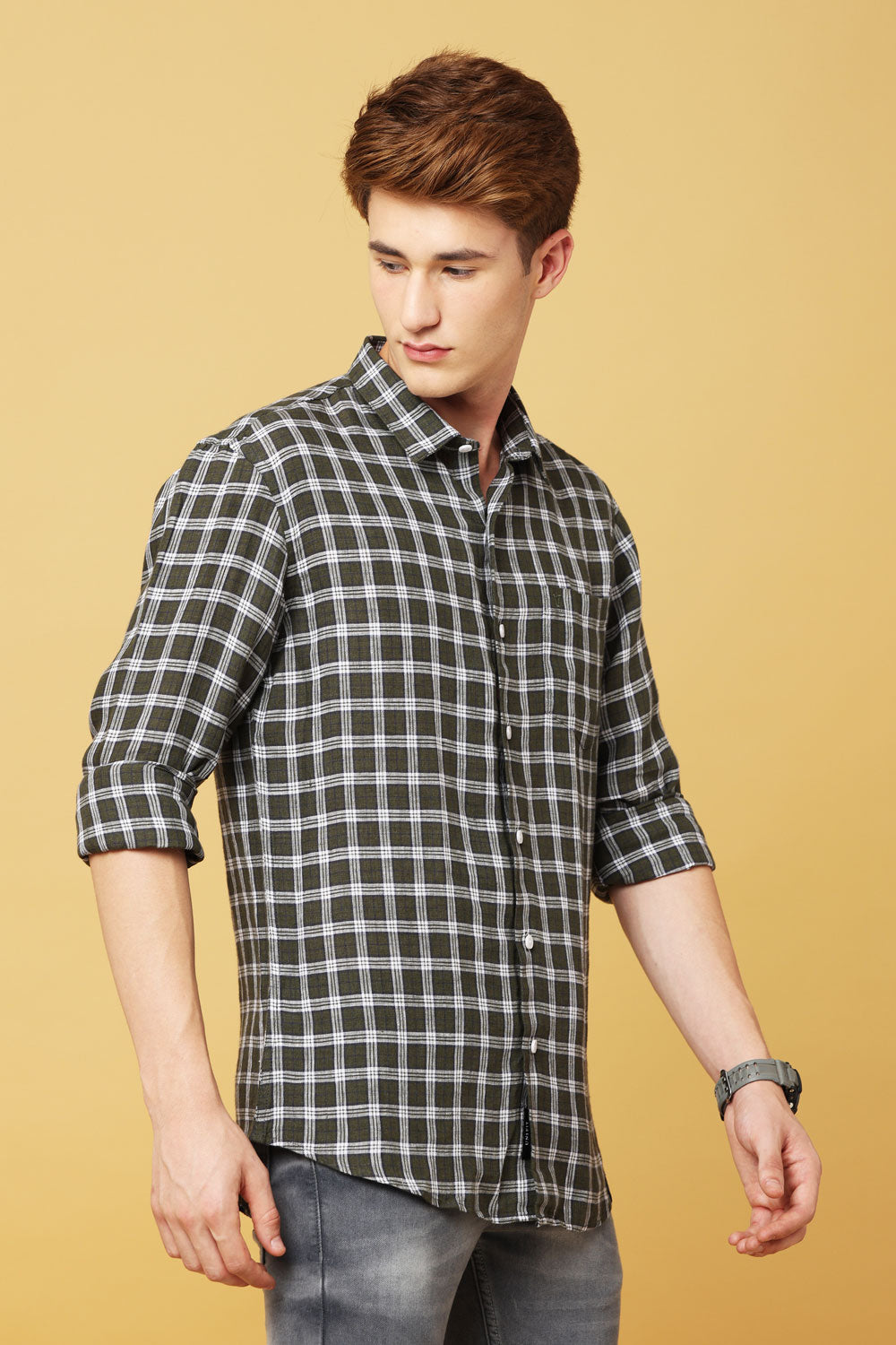 Green Linen Check Shirt - IVYN - My Store