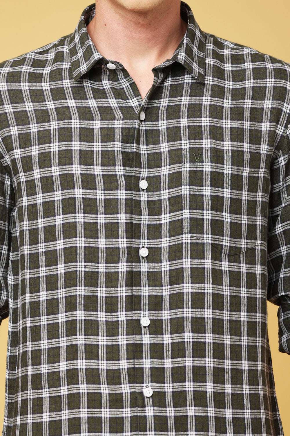 Green Linen Check Shirt - IVYN - My Store