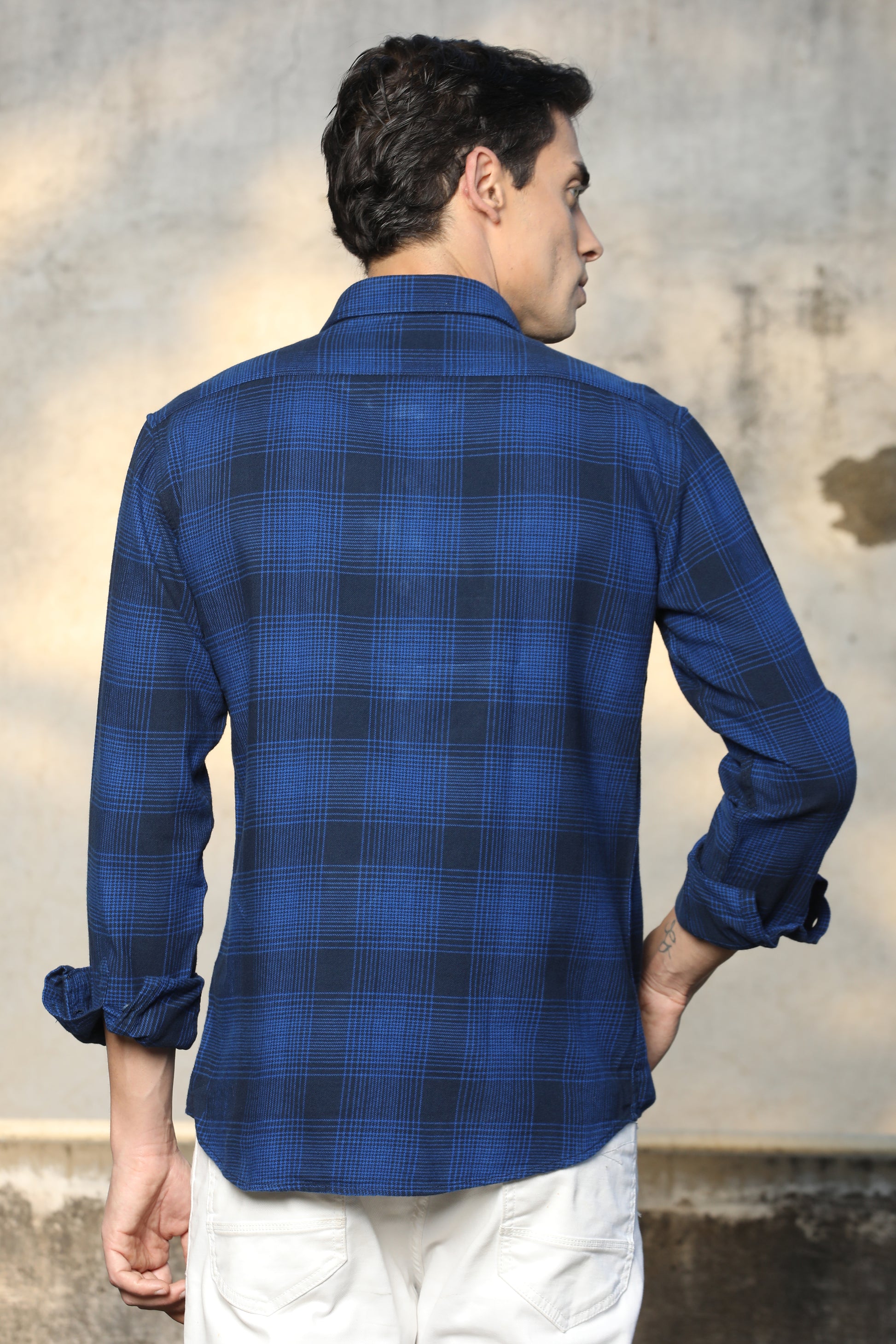 Navy Blue Checked Casual Shirt – Unifit, Full Sleeves - IVYN