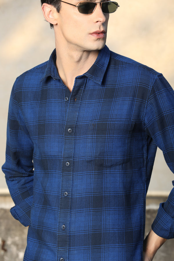Navy Blue Checked Casual Shirt — alternate view
