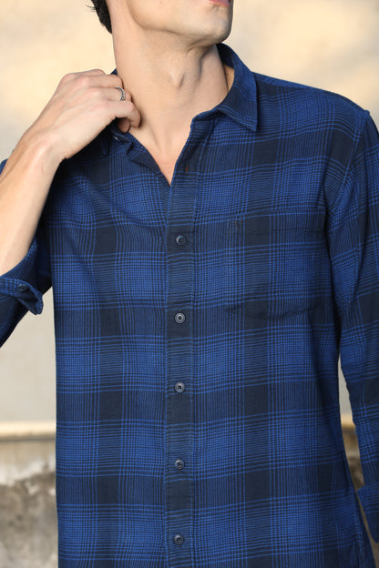 Navy Blue Checked Casual Shirt – Unifit, Full Sleeves - IVYN