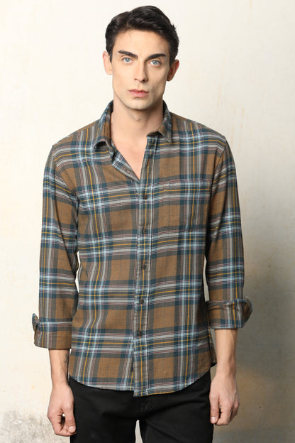 Brown & Blue Checked Casual Shirt – Slim Fit | IVYN - IVYN