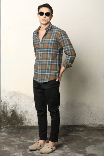 Brown & Blue Checked Casual Shirt – Slim Fit | IVYN - IVYN