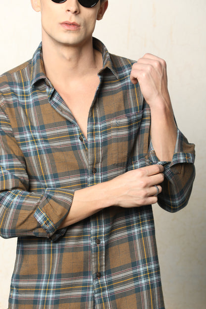 Brown & Blue Checked Casual Shirt – Slim Fit | IVYN - IVYN