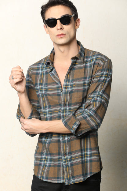 Brown & Blue Checked Casual Shirt – Slim Fit | IVYN - IVYN