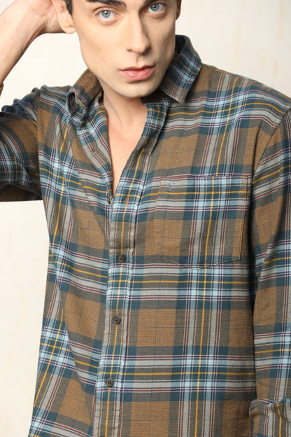 Brown & Blue Checked Casual Shirt – Slim Fit | IVYN - IVYN