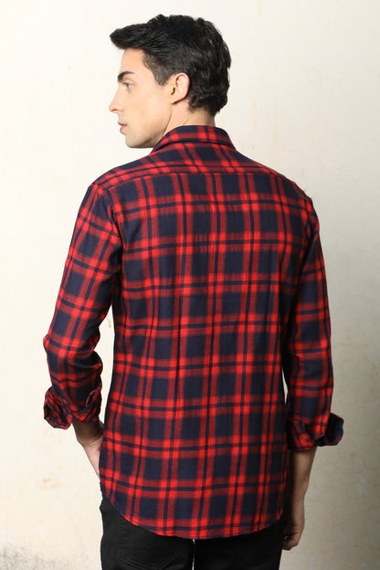 Red & Navy Blue Checked Casual Shirt – Unifit, Full Sleeves - IVYN