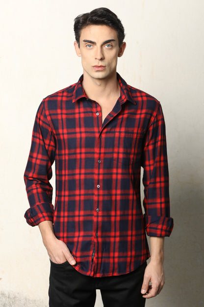 Red & Navy Blue Checked Casual Shirt – Unifit, Full Sleeves - IVYN