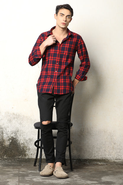 Red & Navy Blue Checked Casual Shirt – Unifit, Full Sleeves - IVYN