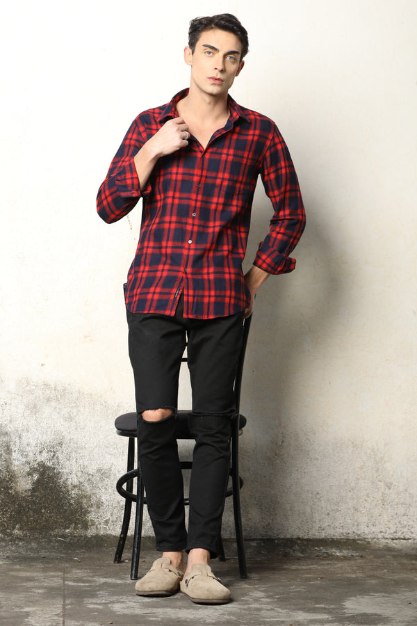 Red & Navy Blue Checked Casual Shirt — view 5