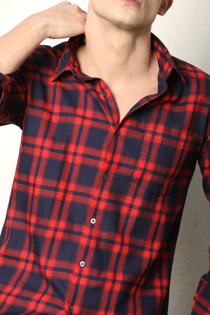 Red & Navy Blue Checked Casual Shirt – Unifit, Full Sleeves - IVYN