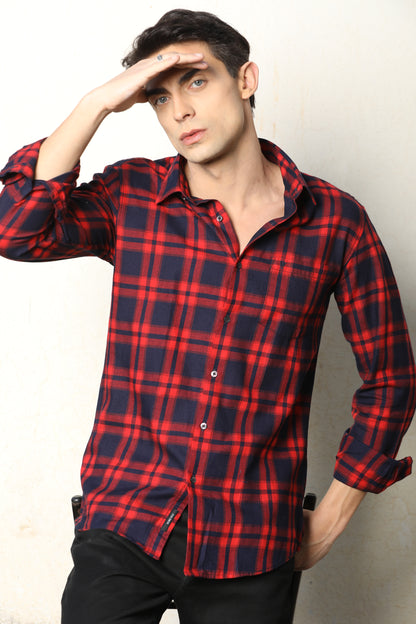 Red & Navy Blue Checked Casual Shirt – Unifit, Full Sleeves - IVYN
