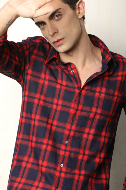 Red & Navy Blue Checked Casual Shirt – Unifit, Full Sleeves - IVYN