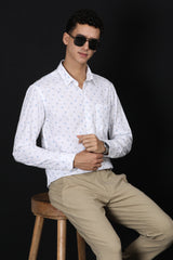 White Printed Slim Fit Casual Shirt – Light Blue Floral Design - IVYN