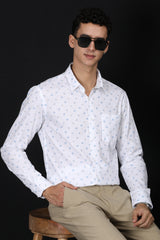 White Printed Slim Fit Casual Shirt – Light Blue Floral Design - IVYN