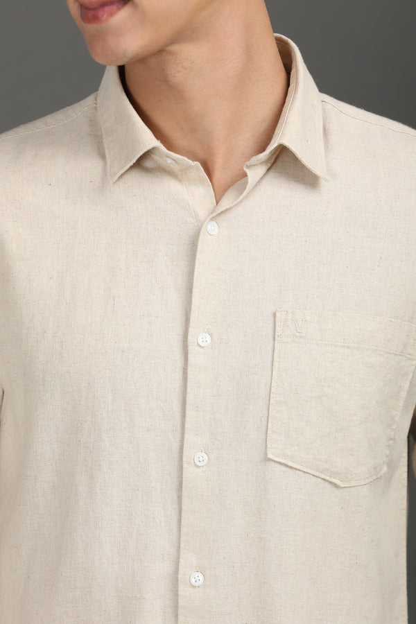 Linen Full Sleeves Shirt - Natural Beige alternate view