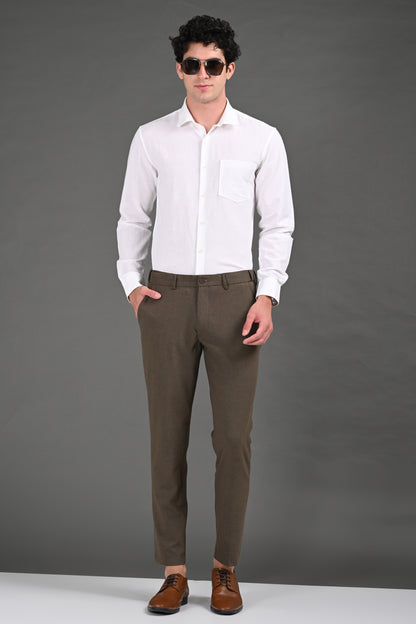 Omniwear Automatic Series – Rich Brown Mélange Ankle Fit 4-Way Stretch Trousers - IVYN