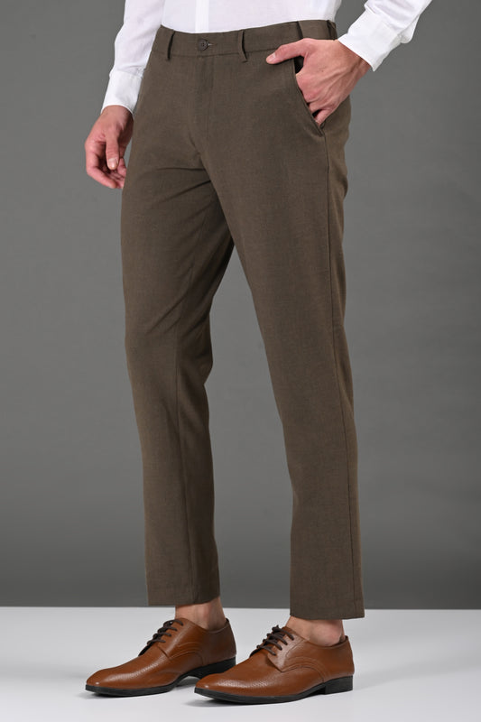 Omniwear Automatic Series – Rich Brown Mélange Ankle Fit 4-Way Stretch Trousers